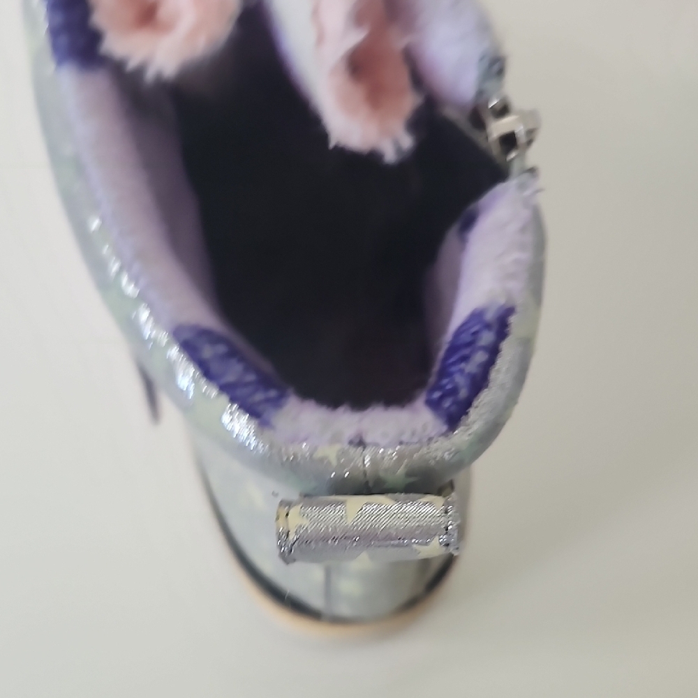 Irregular Choice Silver Star Fringe Boots with Pink Faux Fur Trim - Picture 9 of 16